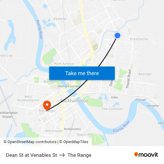 Dean St at Venables St to The Range map