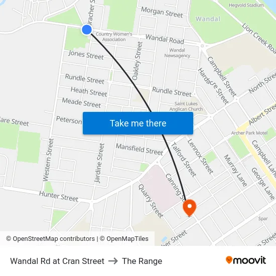 Wandal Rd at Cran Street to The Range map