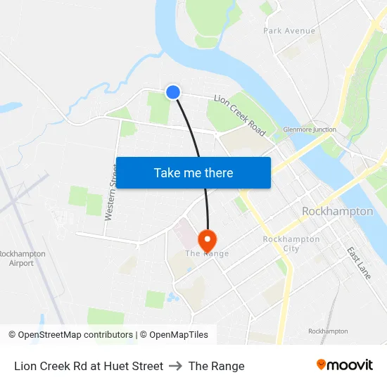 Lion Creek Rd at Huet Street to The Range map