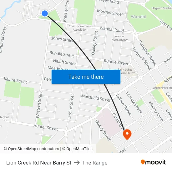 Lion Creek Rd Near Barry St to The Range map