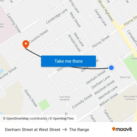 Denham Street at West Street to The Range map
