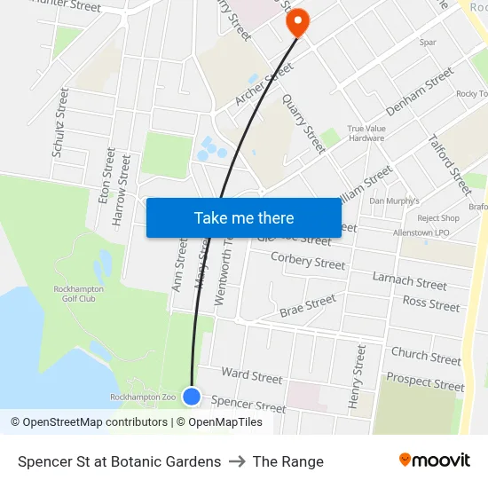 Spencer St at Botanic Gardens to The Range map