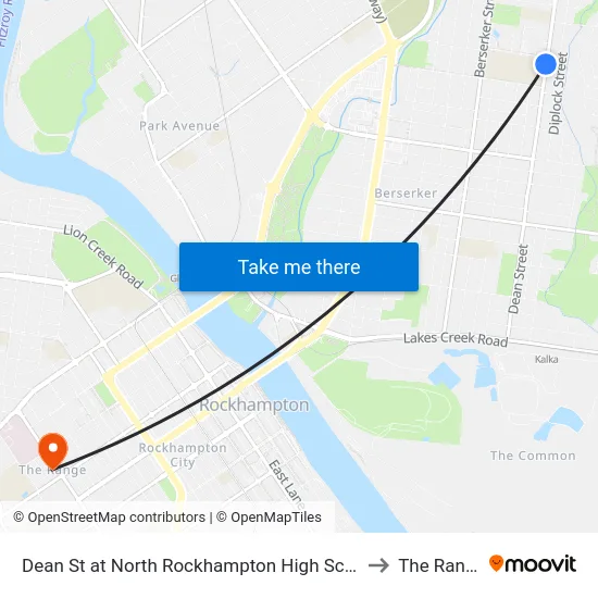 Dean St at North Rockhampton High School to The Range map