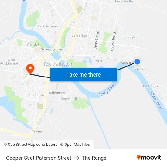 Cooper St at Paterson Street to The Range map