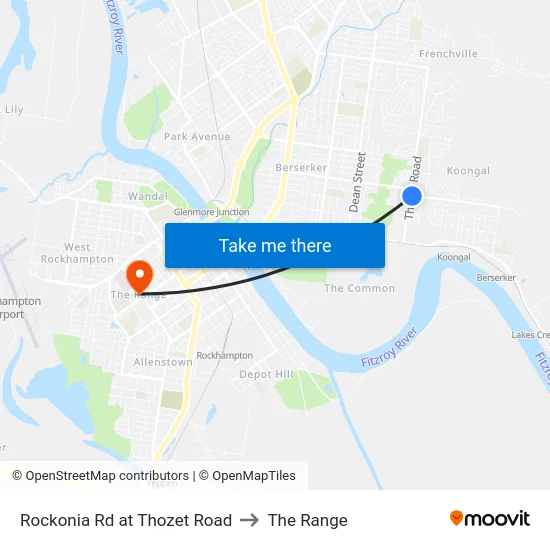 Rockonia Rd at Thozet Road to The Range map