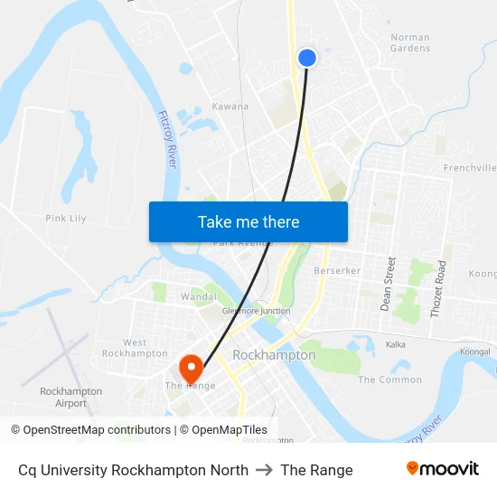Cq University Rockhampton North to The Range map