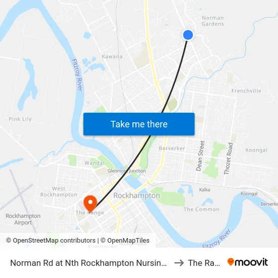 Norman Rd at Nth Rockhampton Nursing Centre to The Range map