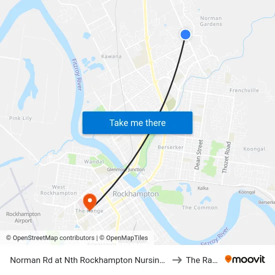 Norman Rd at Nth Rockhampton Nursing Centre to The Range map