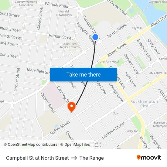 Campbell St at North Street to The Range map