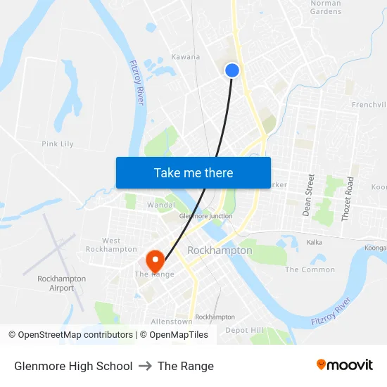 Glenmore High School to The Range map