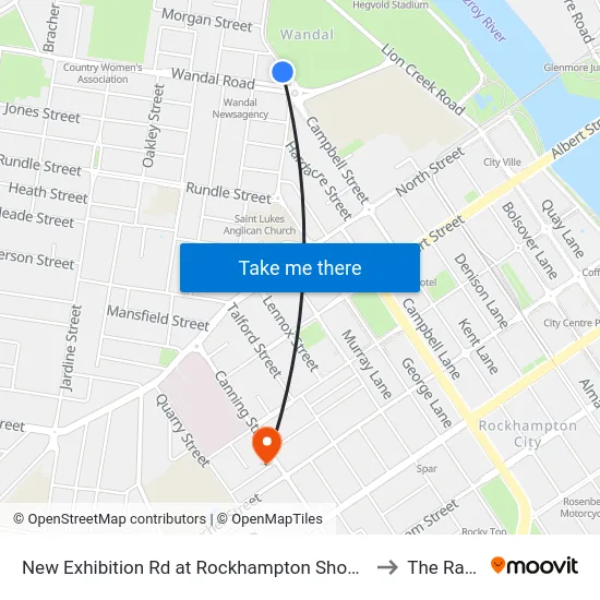 New Exhibition Rd at Rockhampton Showgrounds to The Range map