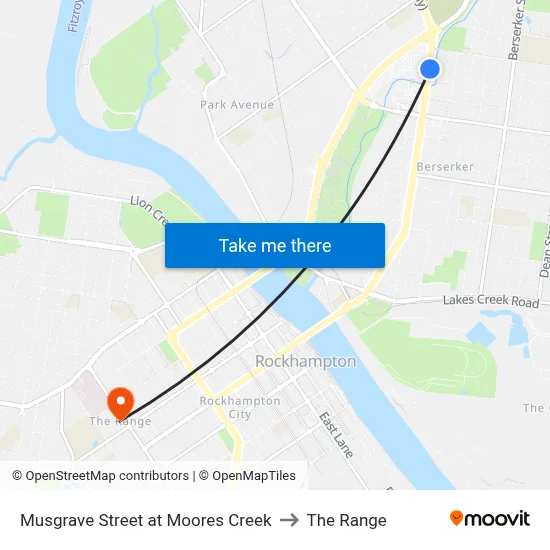 Musgrave Street at Moores Creek to The Range map