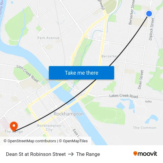 Dean St at Robinson Street to The Range map