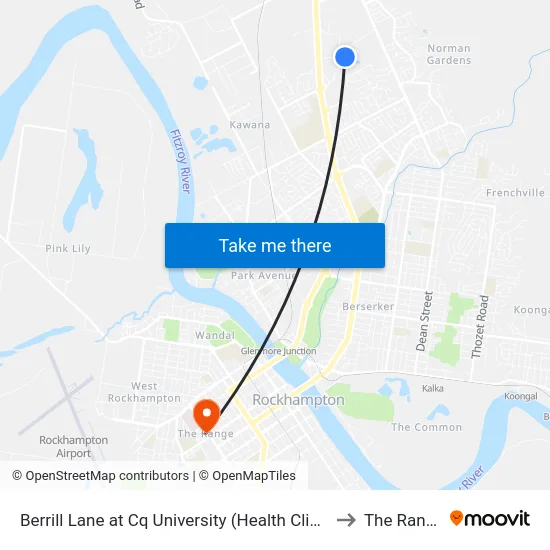 Berrill Lane at Cq University (Health Clinic) to The Range map