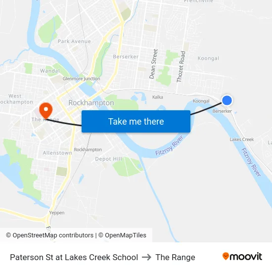 Paterson St at Lakes Creek School to The Range map