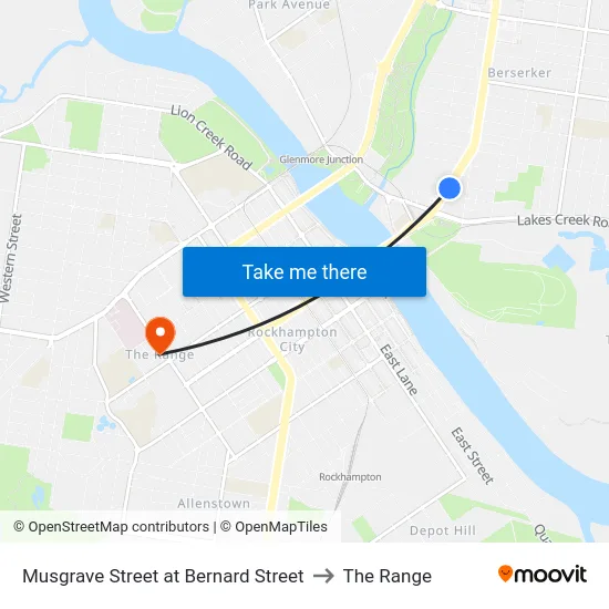 Musgrave Street at Bernard Street to The Range map