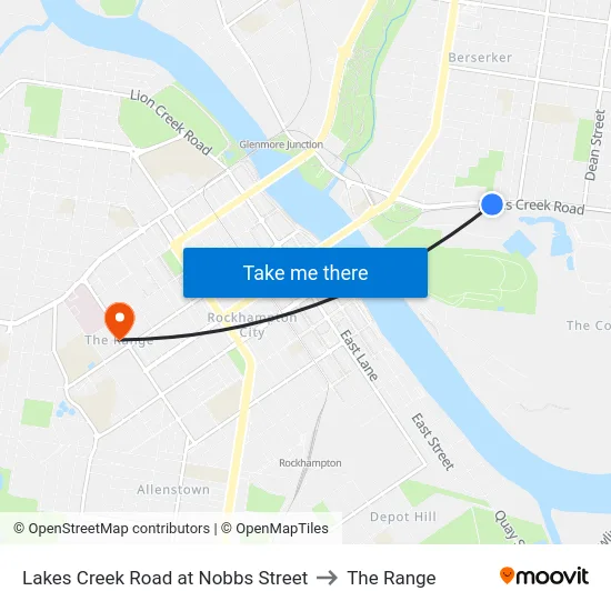 Lakes Creek Road at Nobbs Street to The Range map