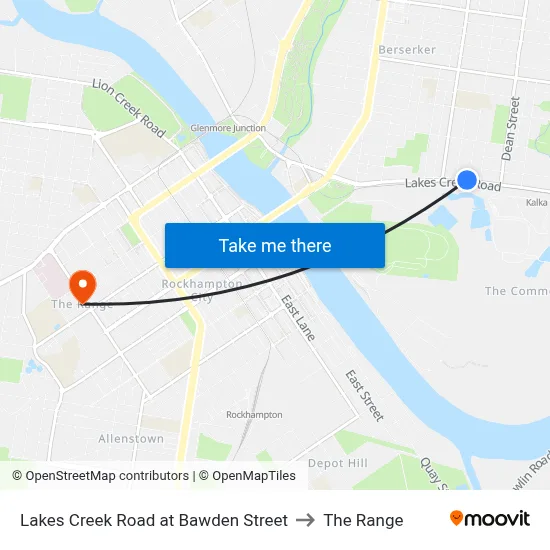 Lakes Creek Road at Bawden Street to The Range map