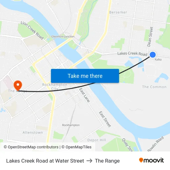 Lakes Creek Road at Water Street to The Range map