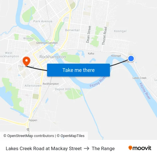 Lakes Creek Road at Mackay Street to The Range map