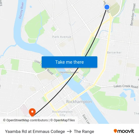 Yaamba Rd at Emmaus College to The Range map