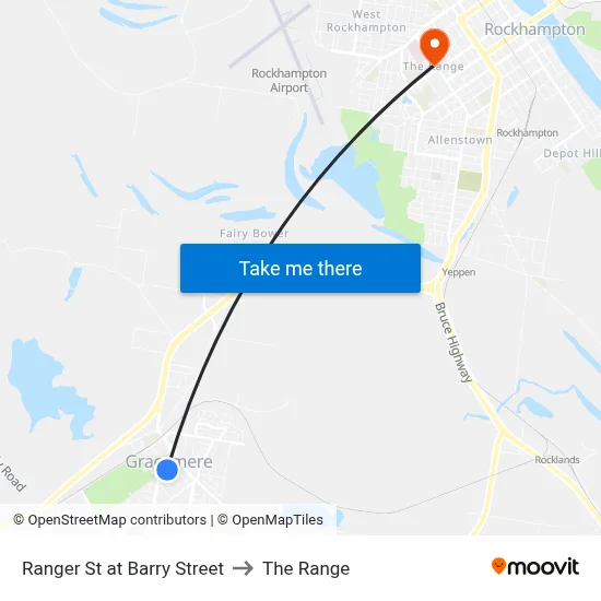 Ranger St at Barry Street to The Range map
