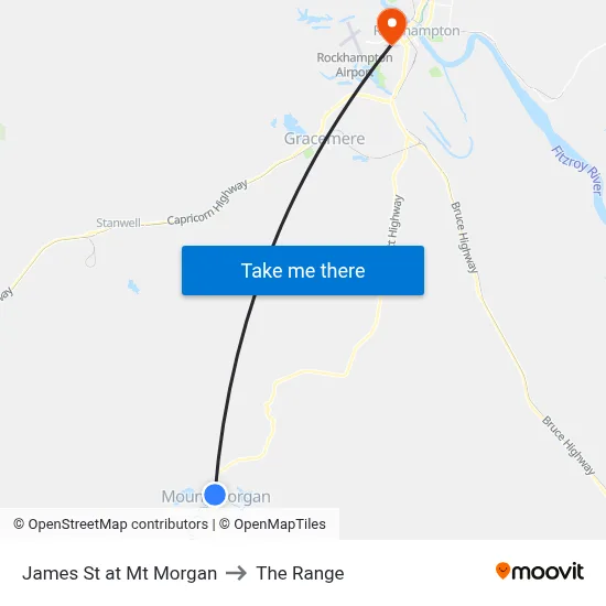 James St at Mt Morgan to The Range map