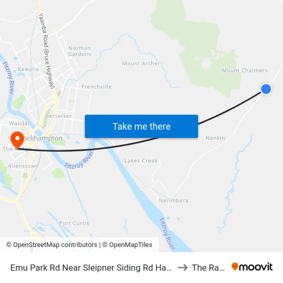 Emu Park Rd Near Sleipner Siding Rd Hail 'N' Ride to The Range map
