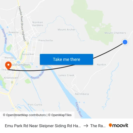Emu Park Rd Near Sleipner Siding Rd Hail 'N' Ride to The Range map