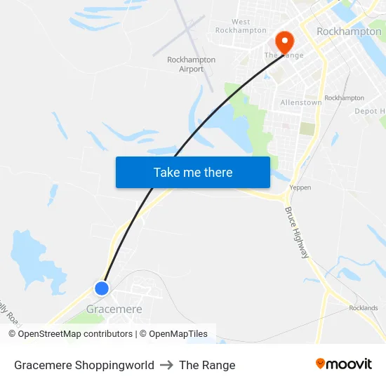 Gracemere Shoppingworld to The Range map