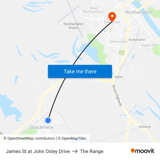 James St at John Oxley Drive to The Range map