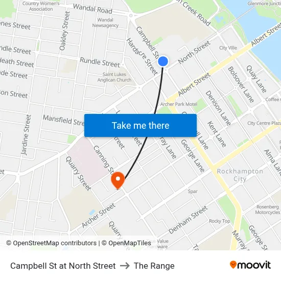 Campbell St at North Street to The Range map
