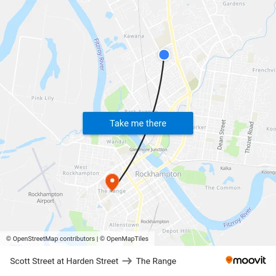 Scott Street at Harden Street to The Range map