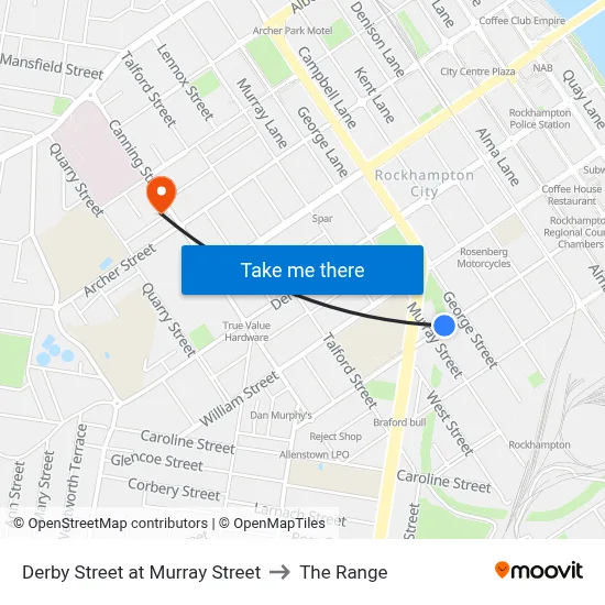 Derby Street at Murray Street to The Range map