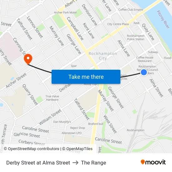 Derby Street at Alma Street to The Range map