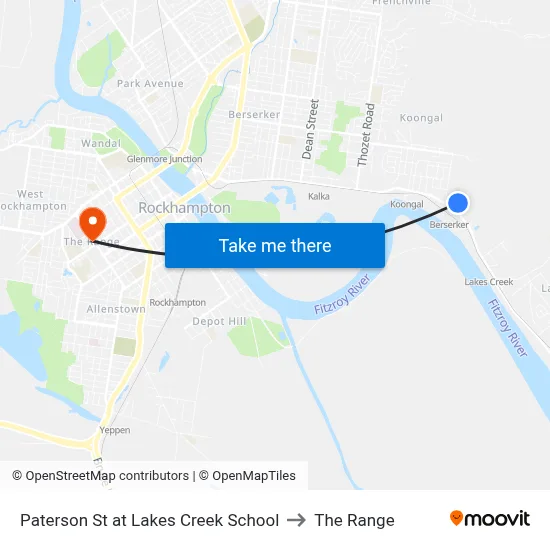 Paterson St at Lakes Creek School to The Range map