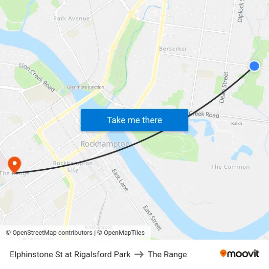 Elphinstone St at Rigalsford Park to The Range map