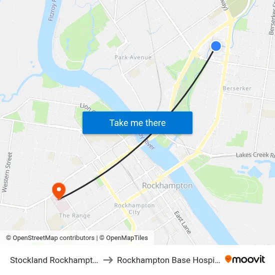 Stockland Rockhampton to Rockhampton Base Hospital map