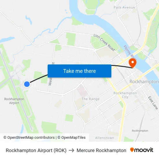 Rockhampton Airport (ROK) to Mercure Rockhampton map