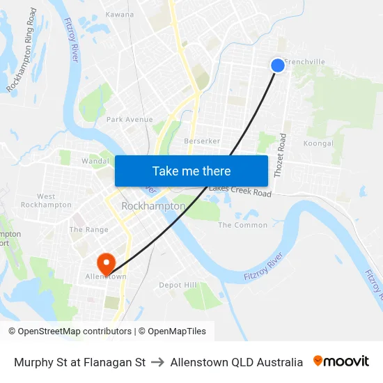 Murphy St at Flanagan St to Allenstown QLD Australia map