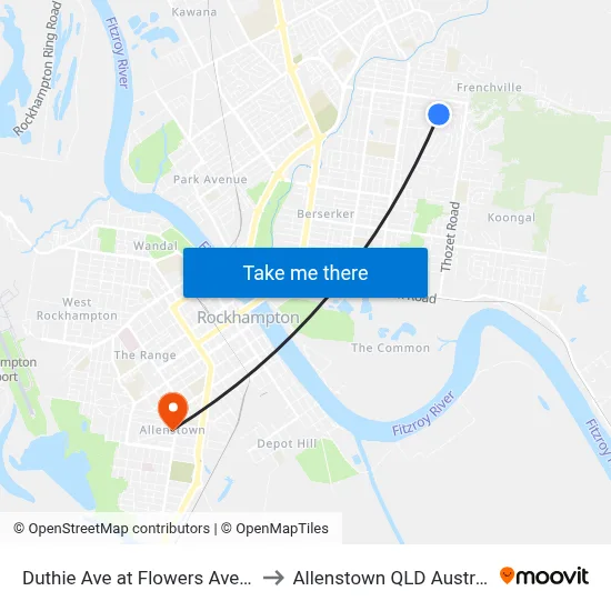 Duthie Ave at Flowers Avenue to Allenstown QLD Australia map