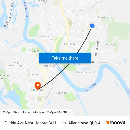 Duthie Ave Near Honour St Hail 'N' Ride to Allenstown QLD Australia map