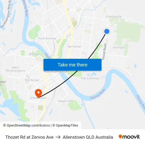 Thozet Rd at Zervos Ave to Allenstown QLD Australia map