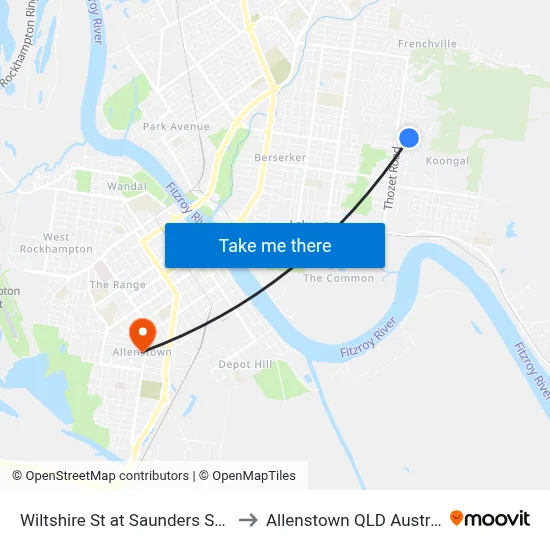Wiltshire St at Saunders Street to Allenstown QLD Australia map