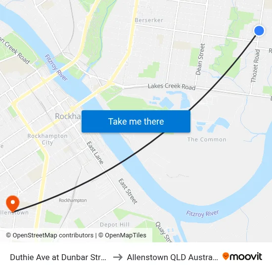 Duthie Ave at Dunbar Street to Allenstown QLD Australia map