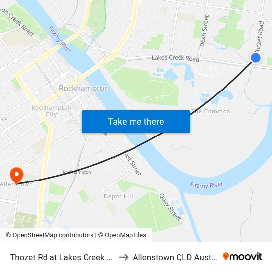 Thozet Rd at Lakes Creek Road to Allenstown QLD Australia map