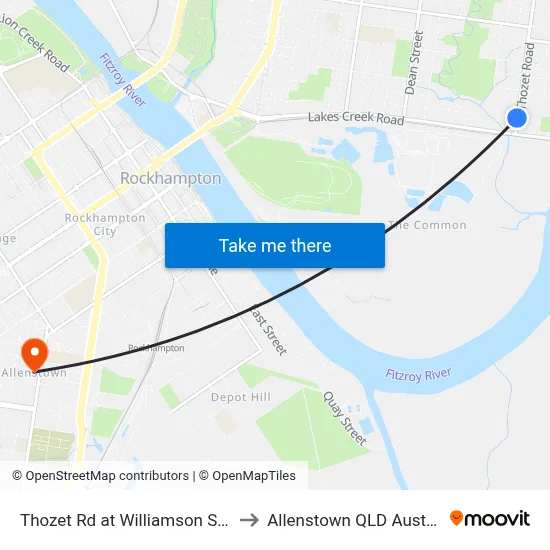 Thozet Rd at Williamson Street to Allenstown QLD Australia map