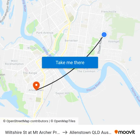 Wiltshire St at Mt Archer Primary to Allenstown QLD Australia map