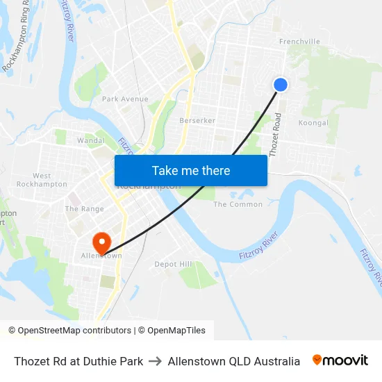Thozet Rd at Duthie Park to Allenstown QLD Australia map