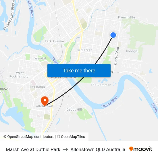 Marsh Ave at Duthie Park to Allenstown QLD Australia map